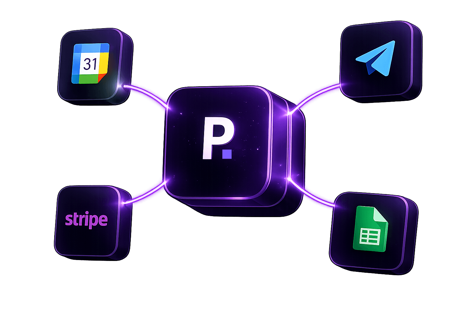Paisel connected to Google Calendar, Telegram, Stripe and other tools