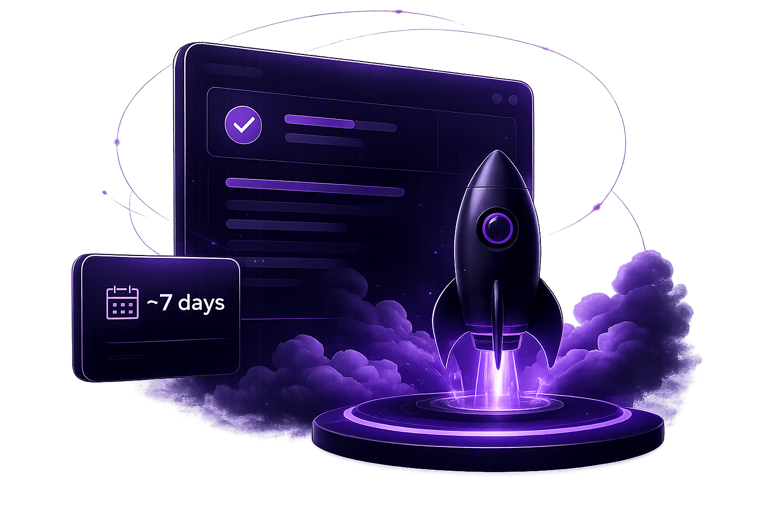Illustration of a rocket launching — about seven days to go live with Paisel